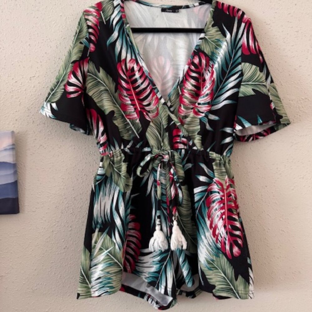 ROMPER de Verano con estampado tropical (Women’s Plunge Printed Summer Romper)